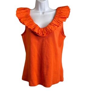 Maeve Orange Ruffled V-Neck Sleeveless Top